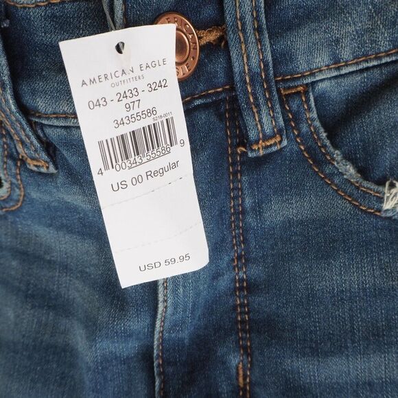 American Eagle Hi- Rise Jegging Crop Distressed Medium Wash Junior 00 - Picture 5 of 12